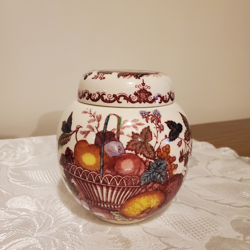 Mason's Ironstone FRUIT BASKET 5" Porcelain Ginger Jar Made in England